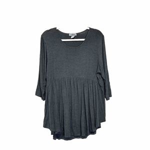 Baby Doll Top 3/4 Sleeve Women’s 2X Blouse Gray Stretchy Flowy Breezy‎ Round Nec